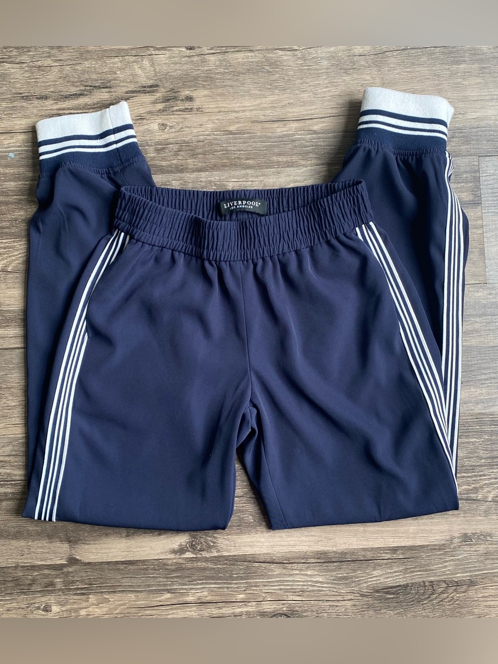 Liverpool Los Angeles Navy Blue Striped Side Track Jogger Pants Size XS